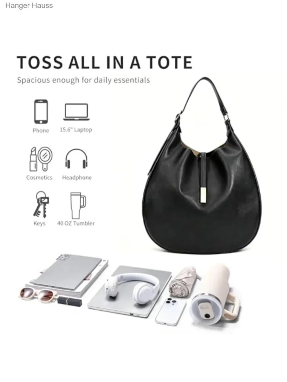 Women's Faux Leather Hobo Shoulder Bag with Adjustable Strap